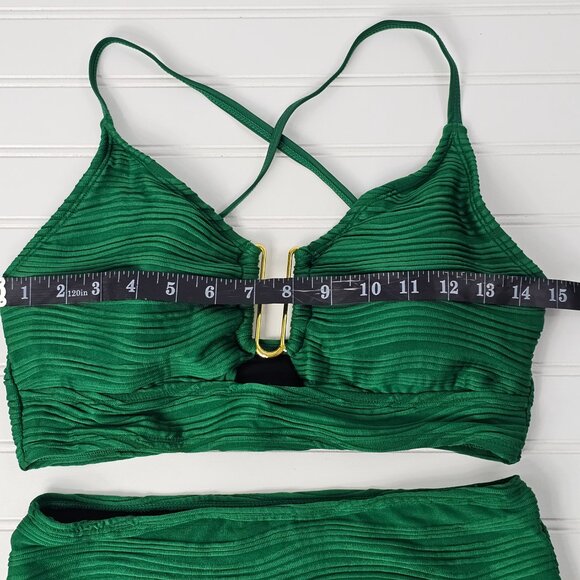 Women's Green Textured Cut Out Front High Waisted Bikini Set Size M NWOT - Picture 9 of 12
